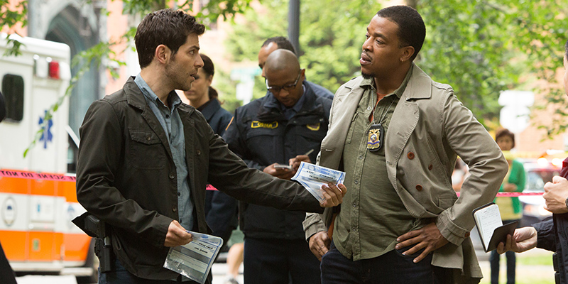GRIMM -- "A Dish Best Served Cold" Episode 303 -- Pictured: (l-r) David Giuntoli as Nick Burkhardt, Russell Hornsby as Hank Griffin -- (Photo by: Scott Green/NBC)