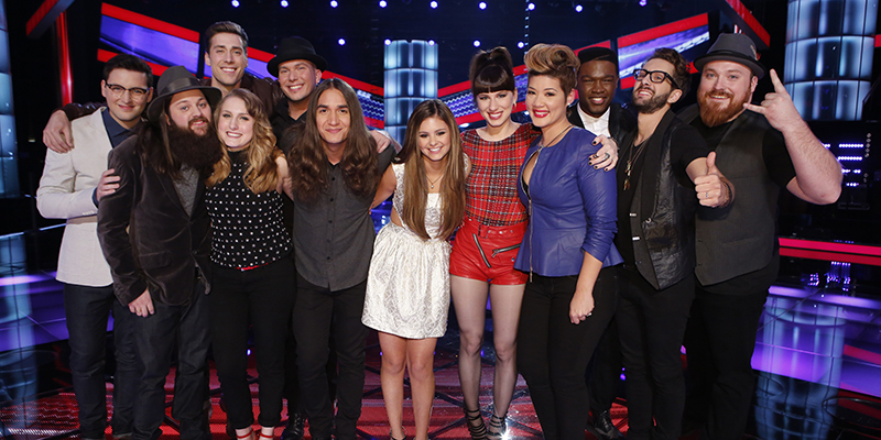 THE VOICE -- "Live Show" Episode 513C -- Pictured: (l-r) James Wolpert, Cole Vosbury, Ray Boudreaux, Caroline Pennell, Josh Logan, Jonny Gray, Jacquie Lee, Kat Robichaud, Tessanne Chin, Matthew Schuler, Will Champlin, Austin Jenckes -- (Photo by: Trae Patton/NBC)