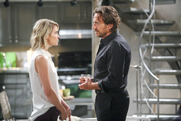 Ridge (Thorsten Kaye) breaks the bad news to his new wife Caroline (Linsey Godfrey). Photo Credit: © Sean Smith/jpistudios.com