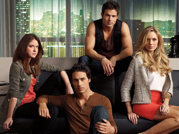 Pictured: Clockwise at top: Eddie (Cody Longo), Chloe (Melissa Ordway) and Tyler (Justin Wilczynski) and Loren (Brittany Underwood); Photo Credit: James White/Nickelodeon. © 2012 Viacom, International, Inc. All Rights Reserved. Cast of Hollywood Heights